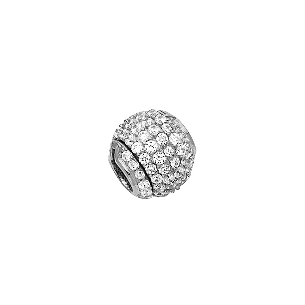 14k White Gold with White CZ Accented Sphere Small/Mini Charm Pendant (8mm x 8mm)