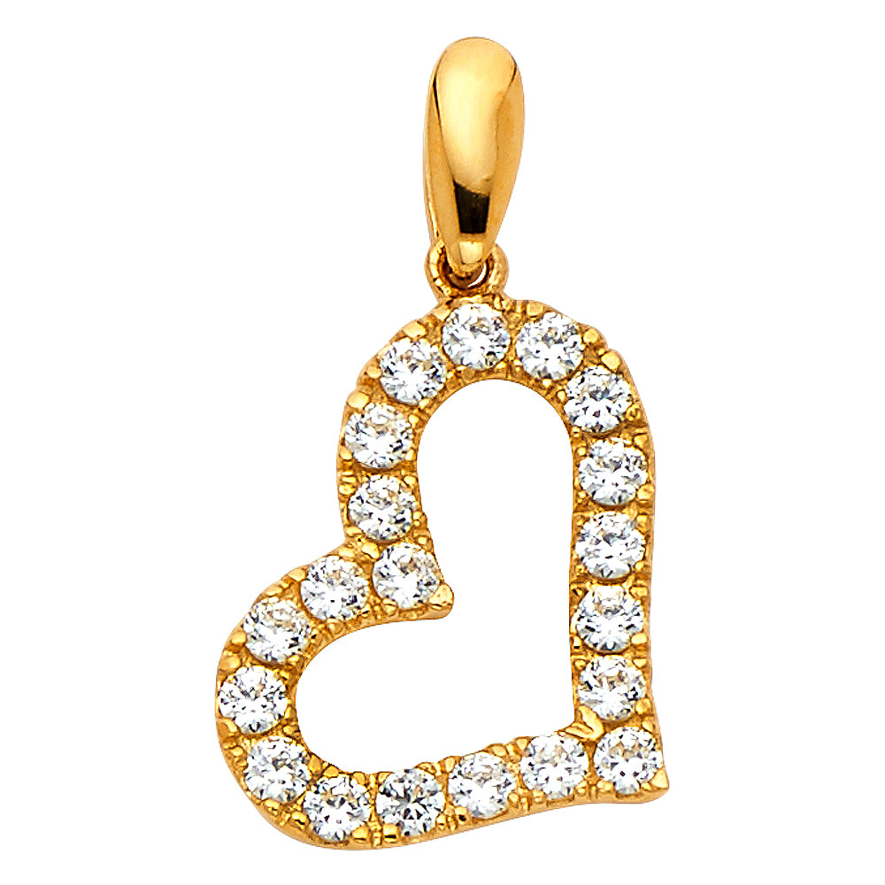 14k Yellow Gold with White CZ Accented Heart Charm Pendant (15mm x 13mm)