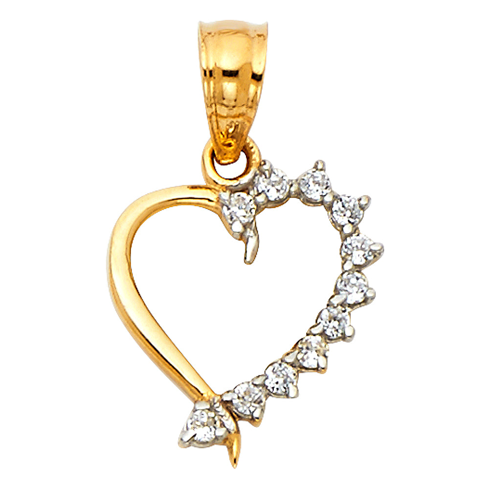 14k Yellow Gold with White CZ Accented Small/Mini Heart Charm Pendant (11mm x 10mm)