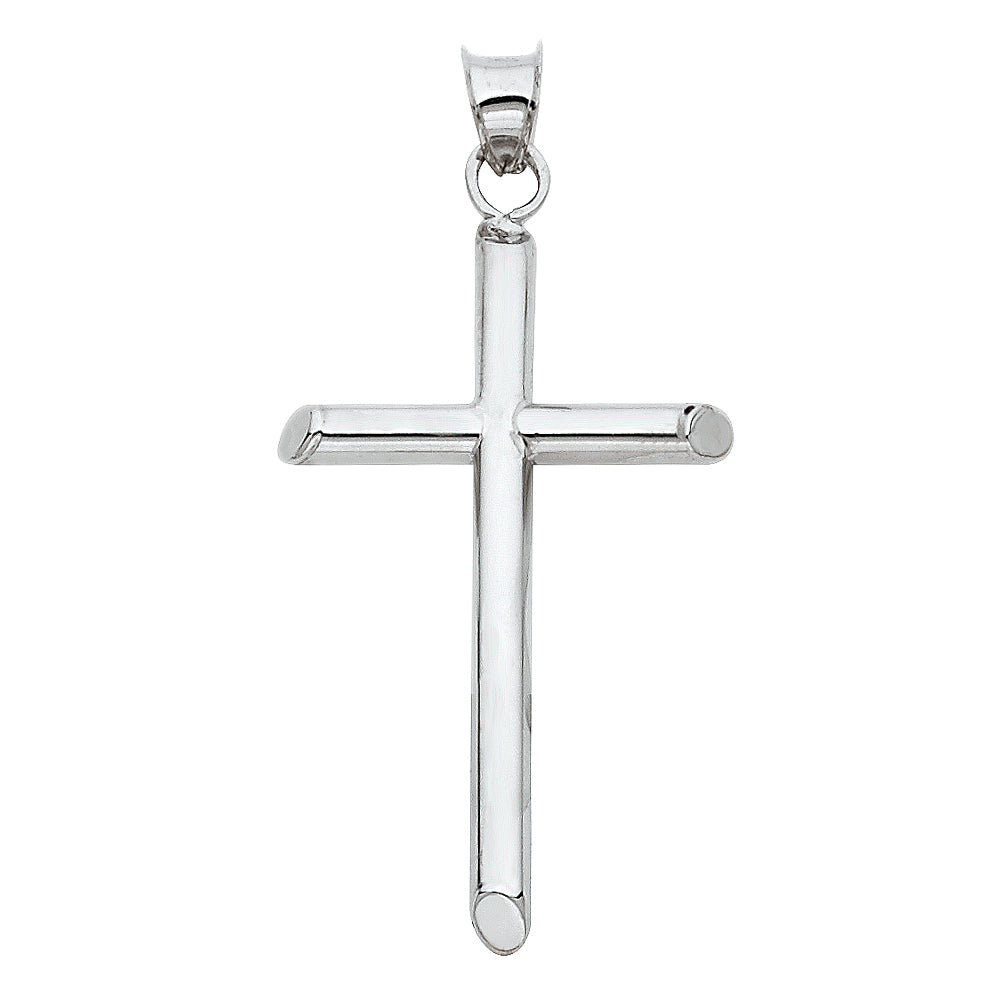14k White Gold Religious Hollow Round Tubular Cross (20 X 40mm)