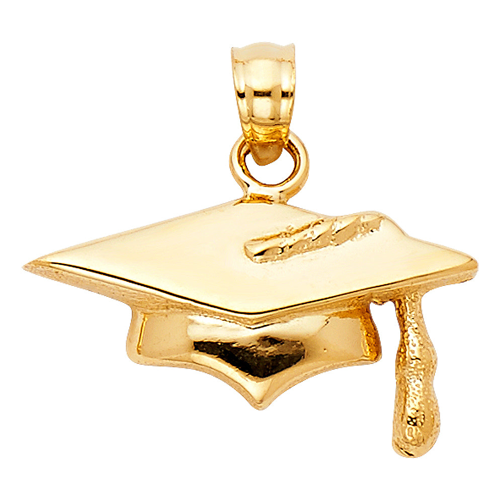 14k Yellow Gold Graduation Hat Small/Mini Charm Pendant (10mm x 19mm)