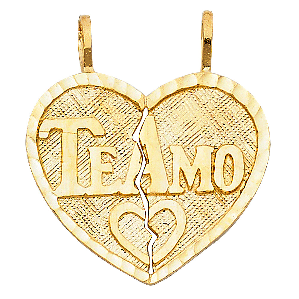 14k Yellow Gold Te Amo Heart 2 Piece Breakable Charm Pendant (20mm x 22mm)