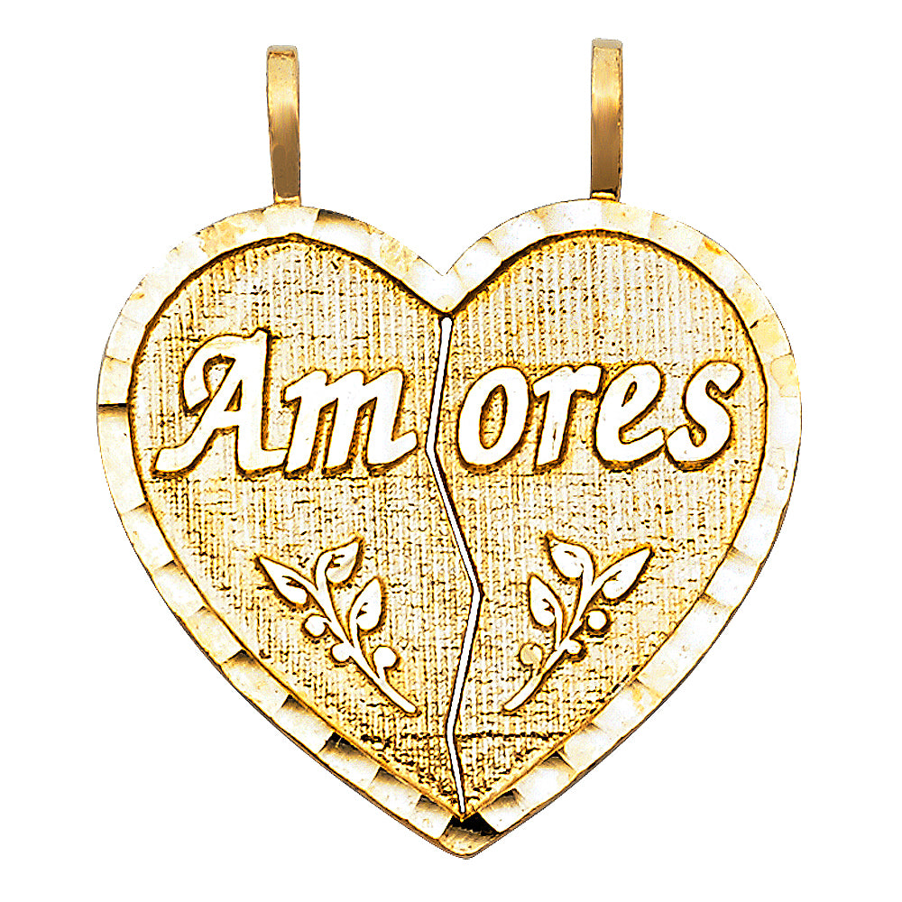 14k Yellow Gold Te Amo Heart 2 Piece Breakable Charm Pendant (24mm x 26mm)