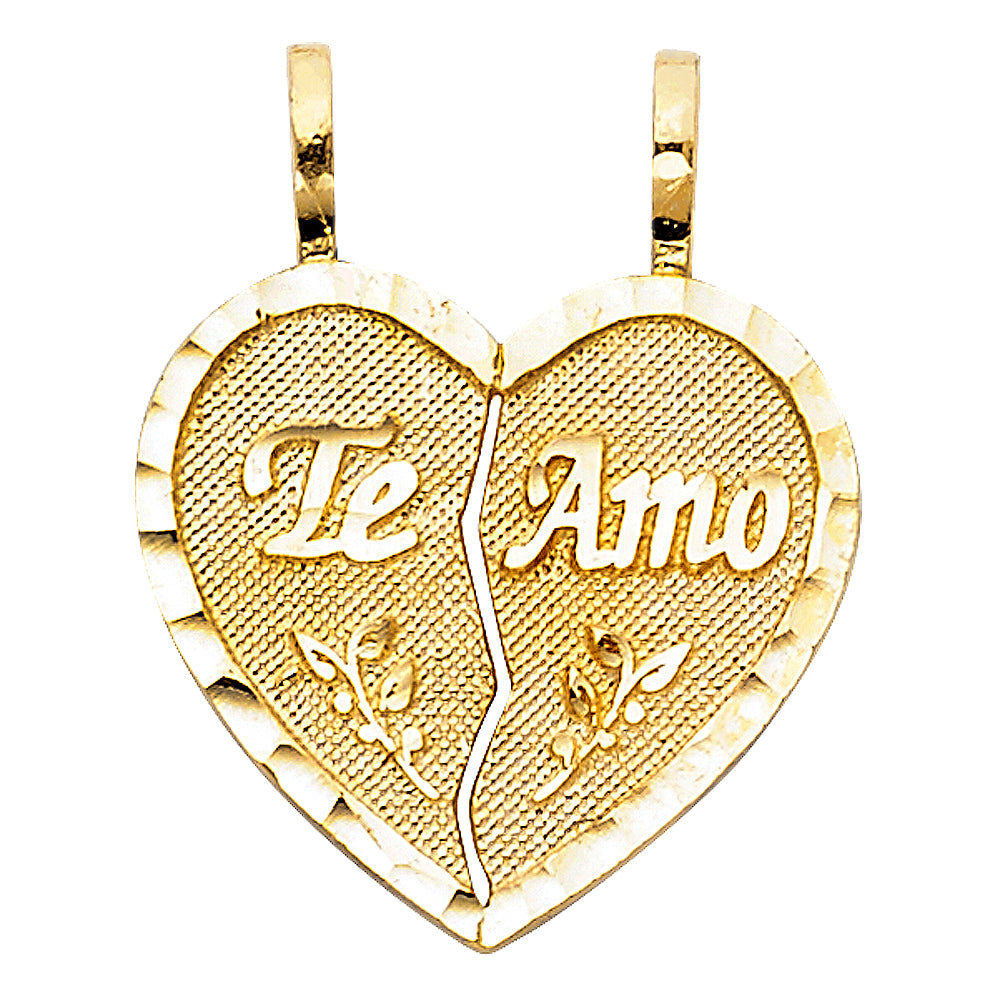 14k Yellow Gold Te Amo Heart 2 Piece Breakable Charm Pendant (18mm x 18mm)