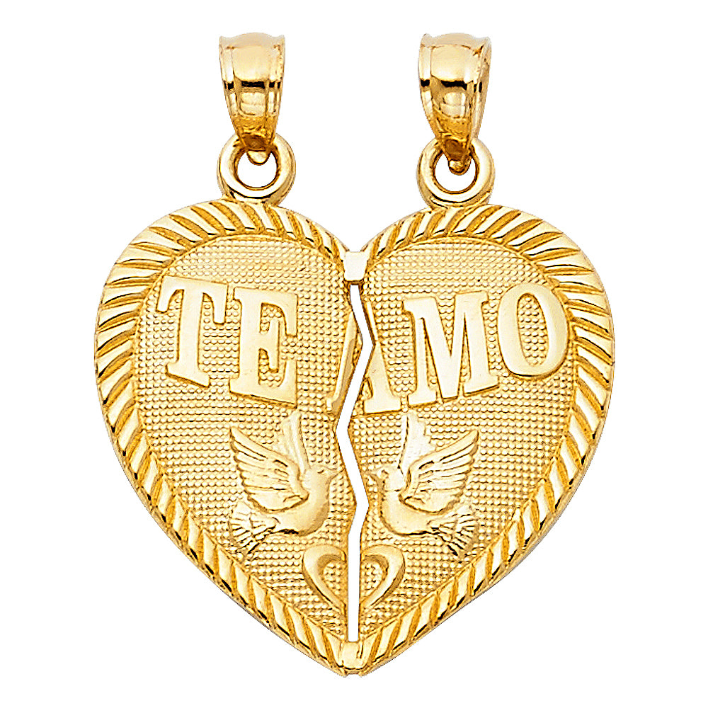 14k Yellow Gold Te Amo Heart 2 Piece Breakable Charm Pendant (21mm x 23mm)