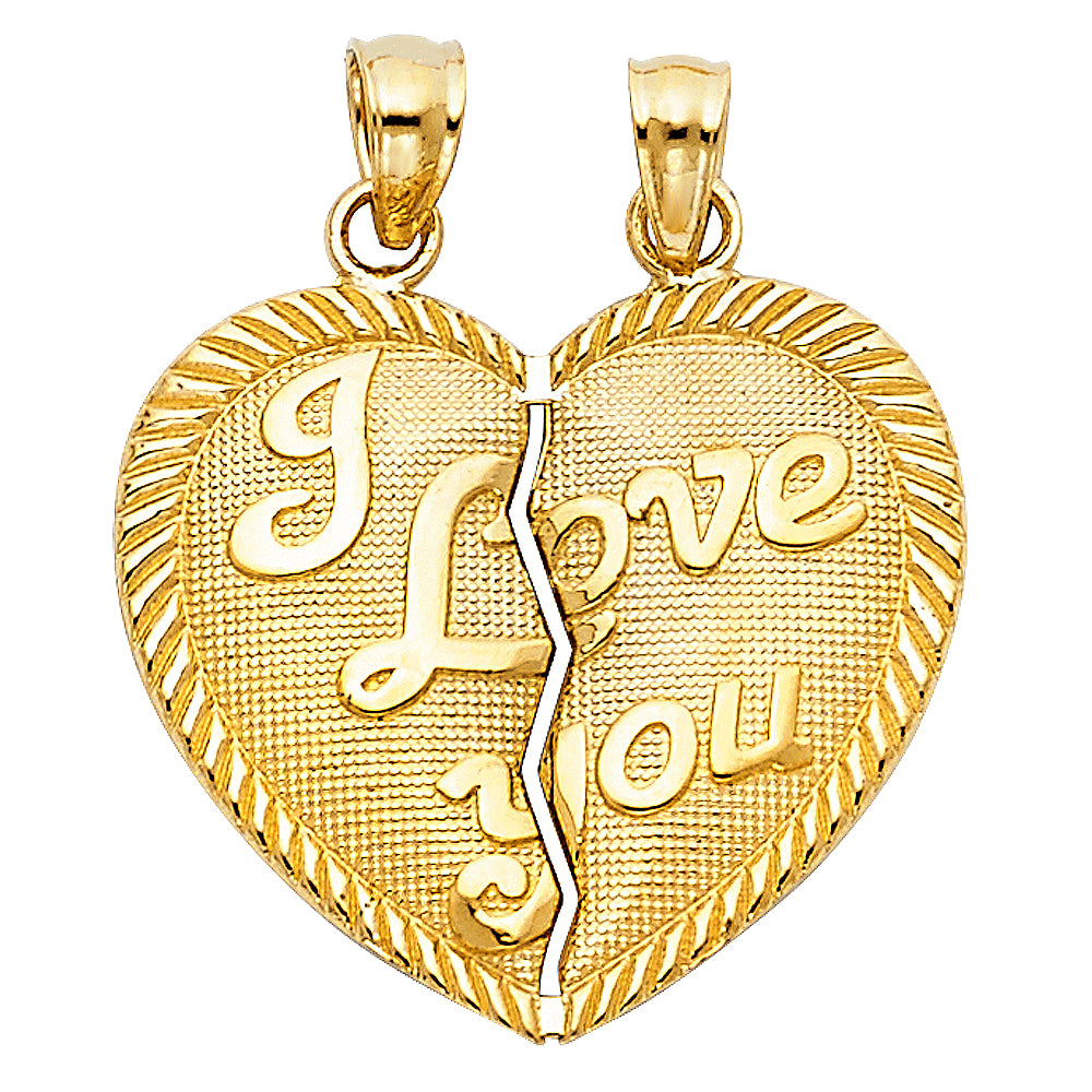 14k Yellow Gold Te Amo Heart 2 Piece Breakable Charm Pendant (20mm x 23mm)