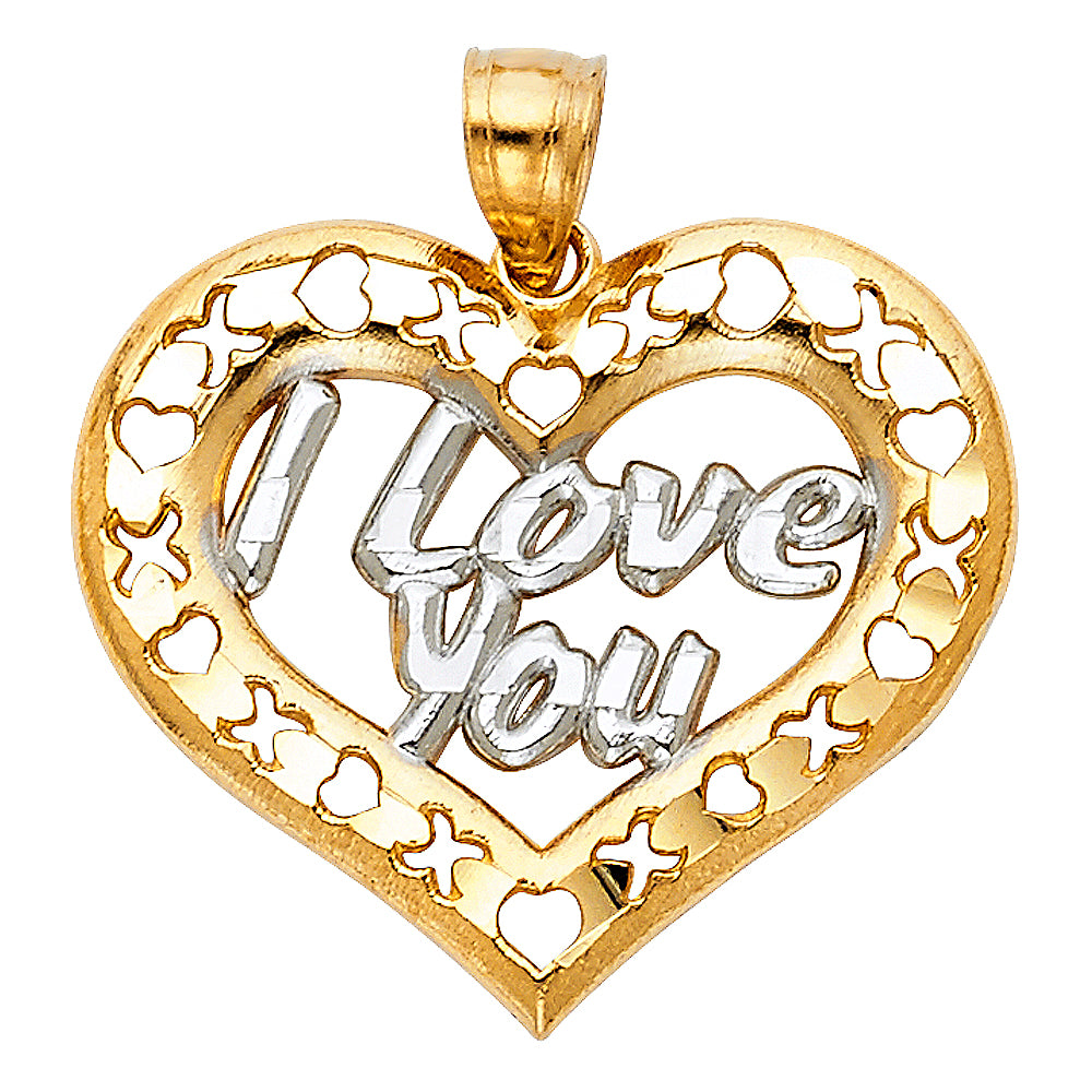 14k Yellow Gold I Love You Heart Charm Pendant (23mm x 26mm)