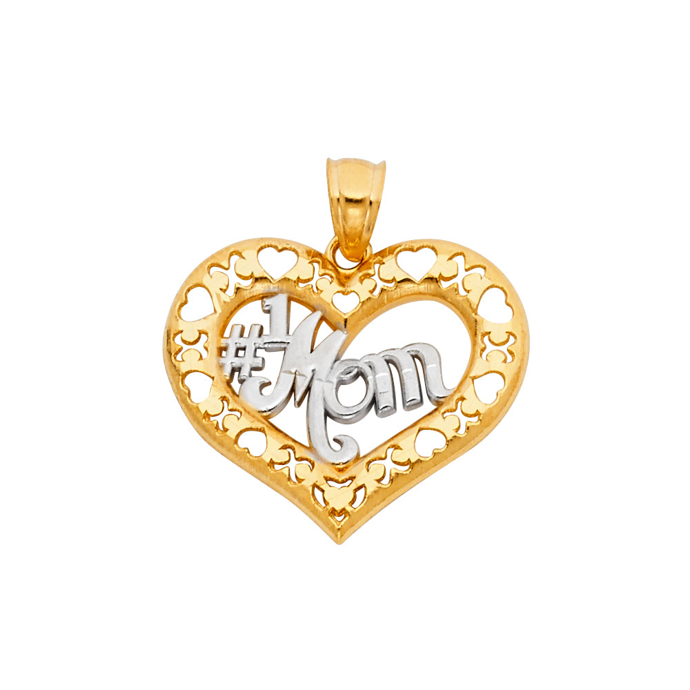 14K Two-tone Gold Mom Heart Charm Pendant (23mm x 23mm)