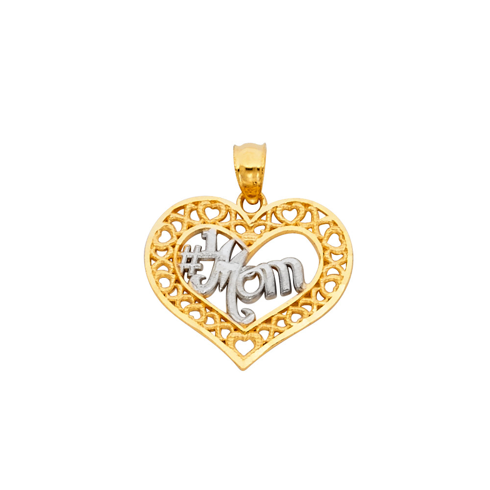14K Two-tone Gold Small/Mini Mom Heart Charm Pendant (20mm x 18mm)