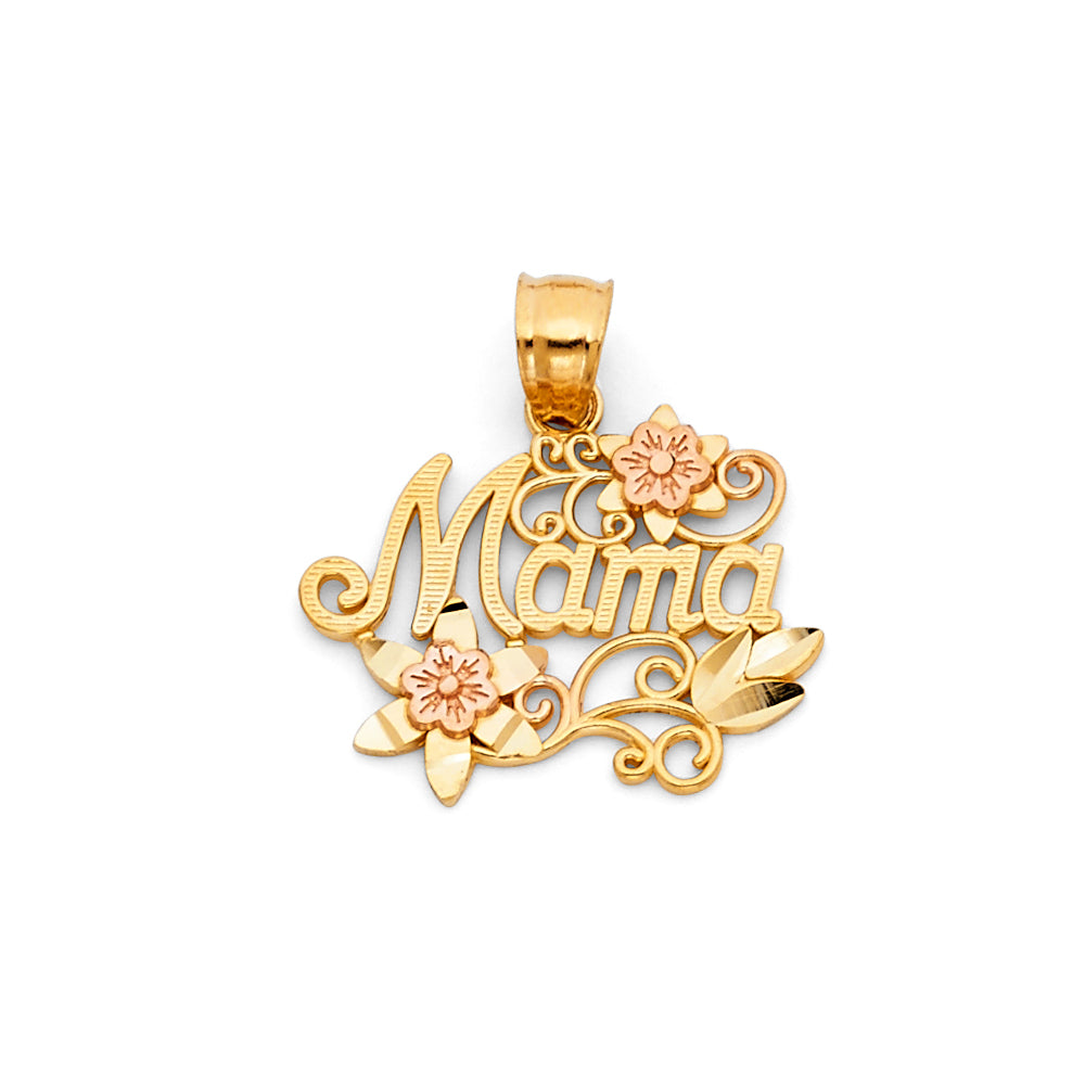14K Two-tone Gold Mom Charm Pendant (20mm x 20mm)