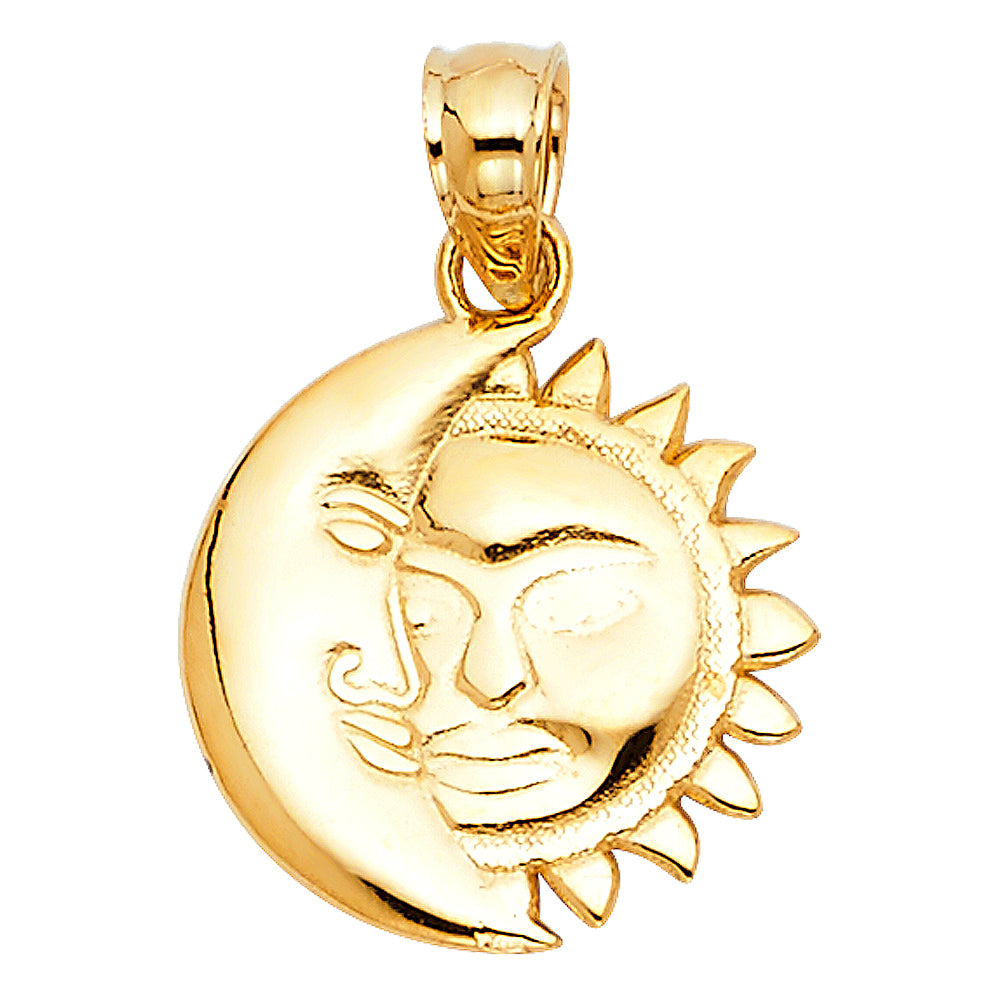 14K Tri-Color Gold Moon & Sun Charm Pendant (13mm x 13mm)