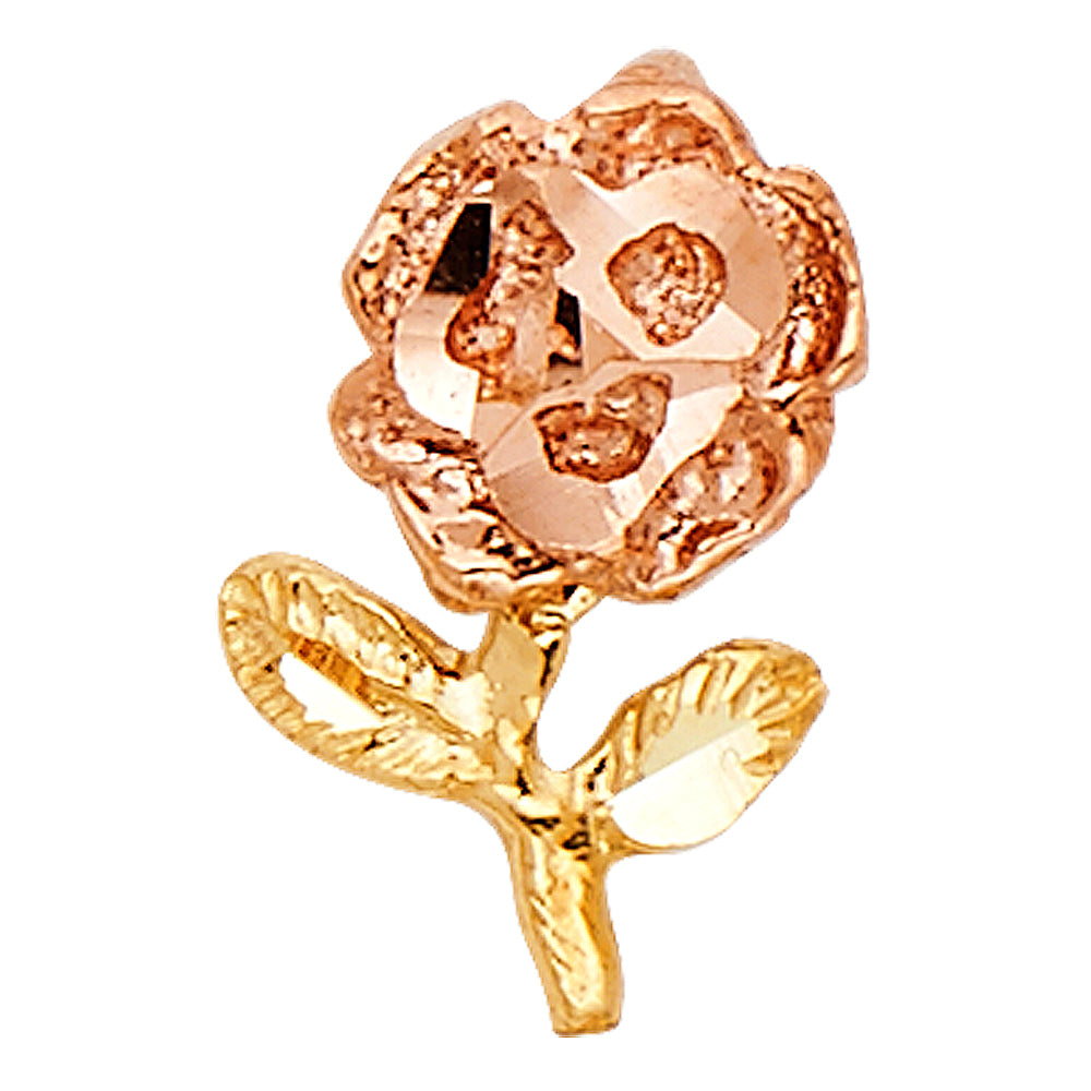 14K Two-tone Gold Small/Mini Rose Charm Pendant (13mm x 8mm)