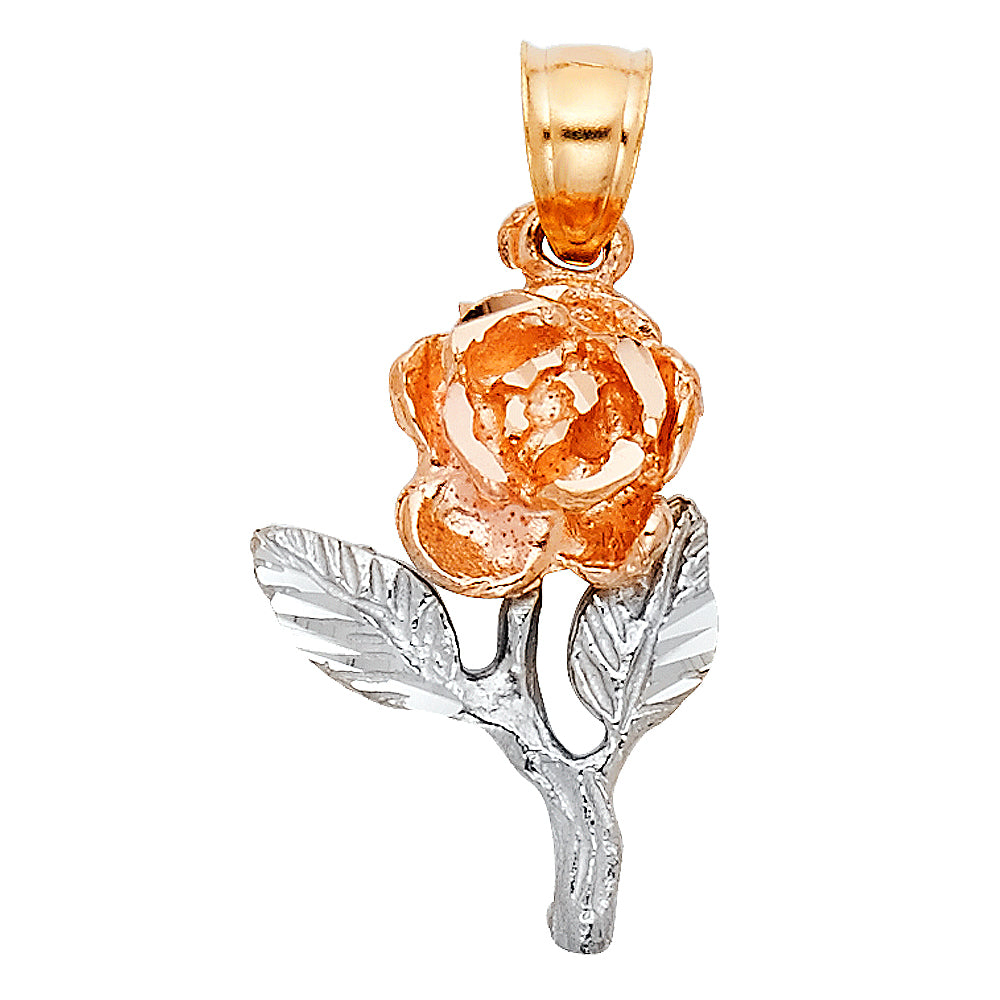 14K Two-tone Gold Rose Charm Pendant (19mm x 13mm)