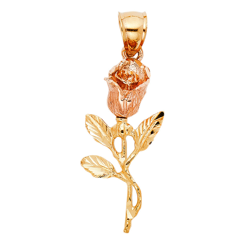 14K Two-tone Gold Rose Charm Pendant (28mm x 13mm)