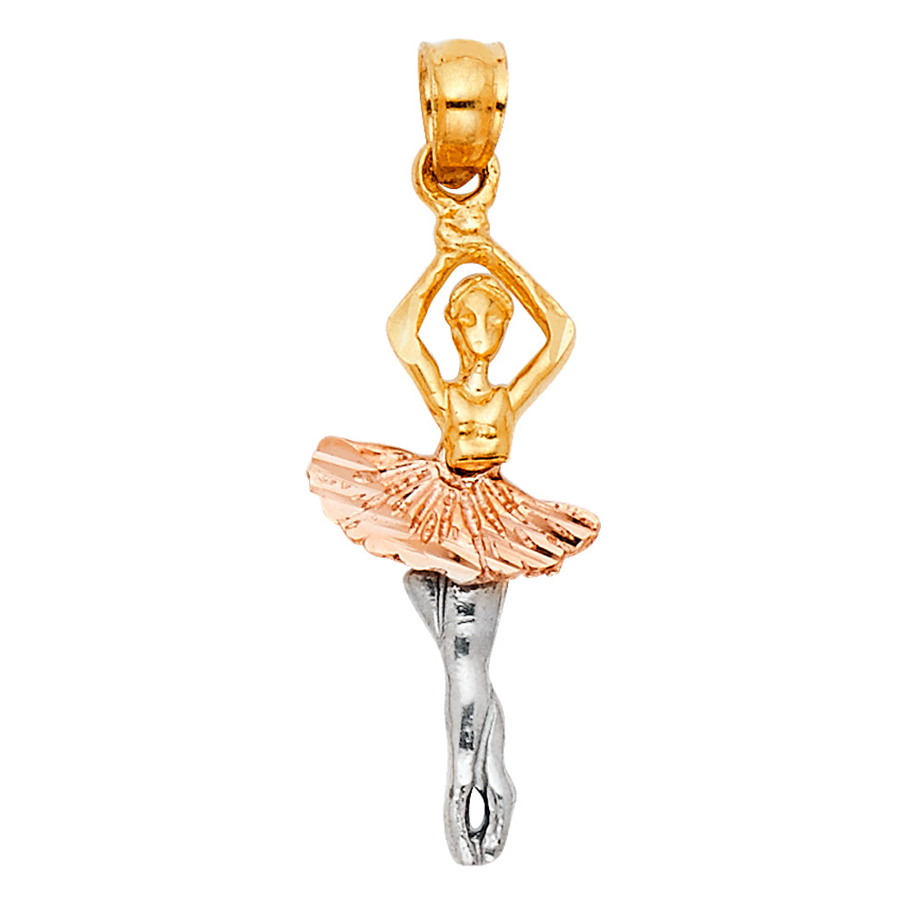 14K Two-tone Gold Ballerina Charm Pendant (22mm x 10mm)