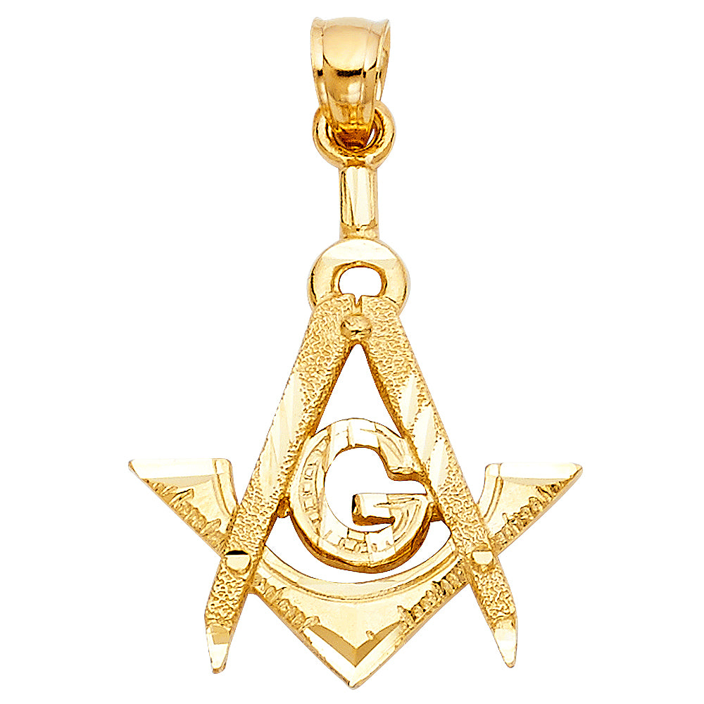 14k Yellow Gold Freemason Masonic Charm Pendant (16mm x 23mm)