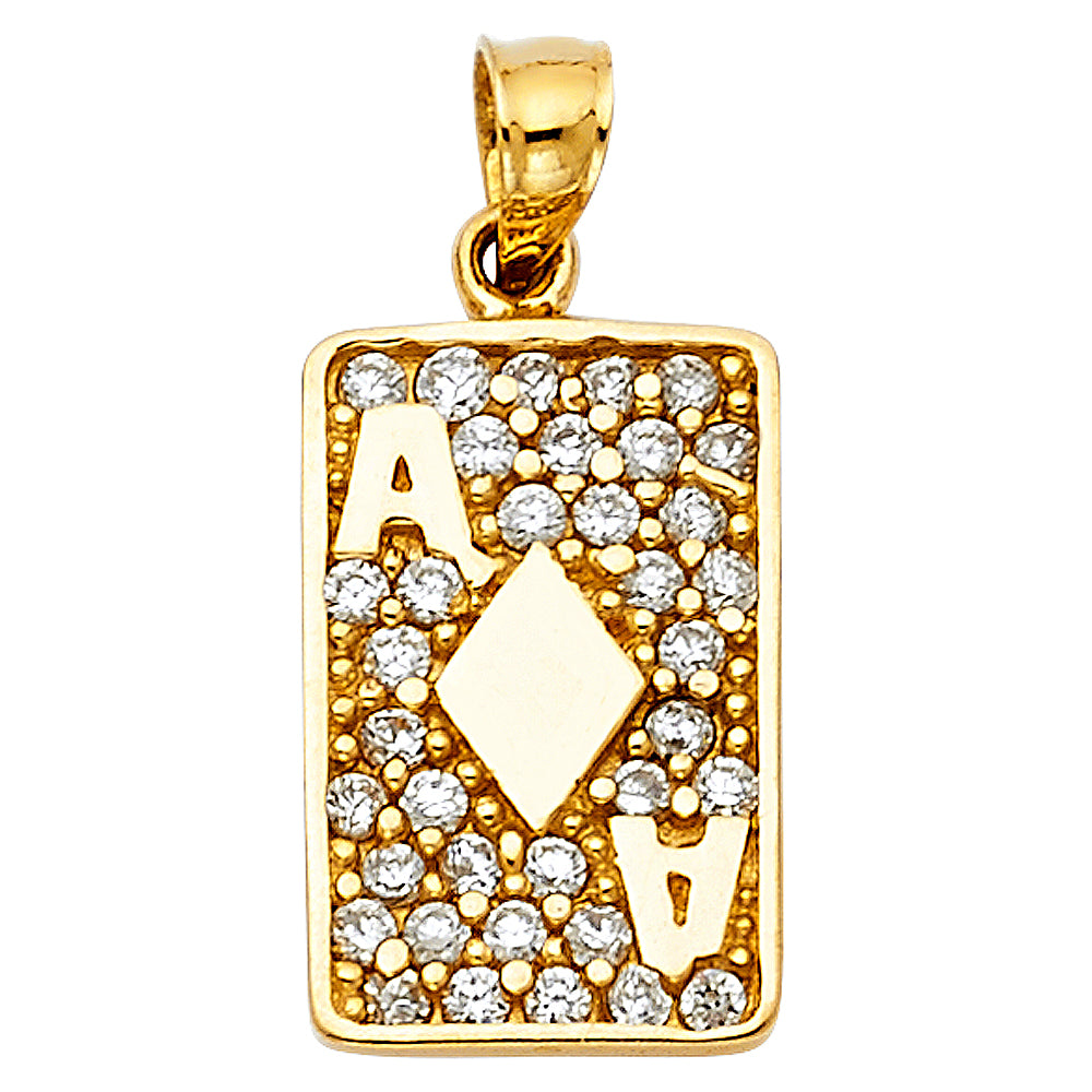 14k Yellow Gold with White CZ Accented Diamond A Card Charm Pendant (17mm x 11mm)