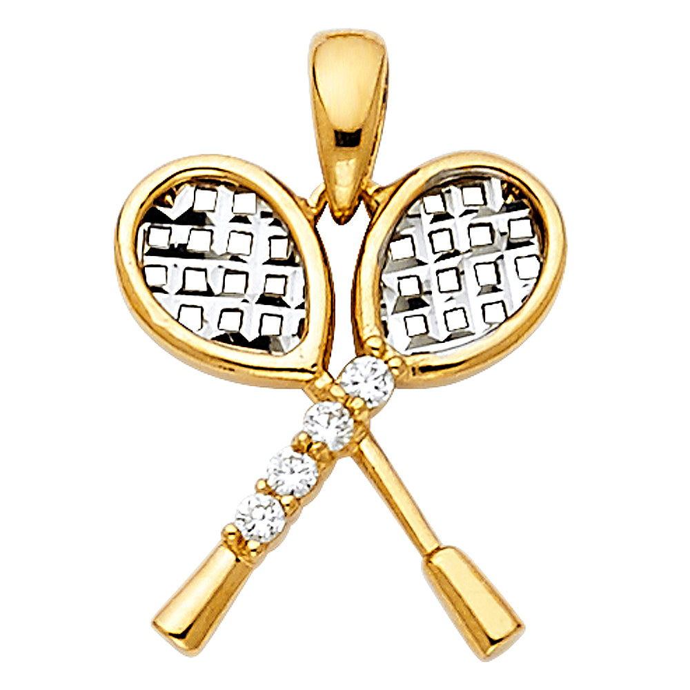 14K Two-tone Gold Small/Mini Tennis Racket Charm Pendant (15mm x 14mm)