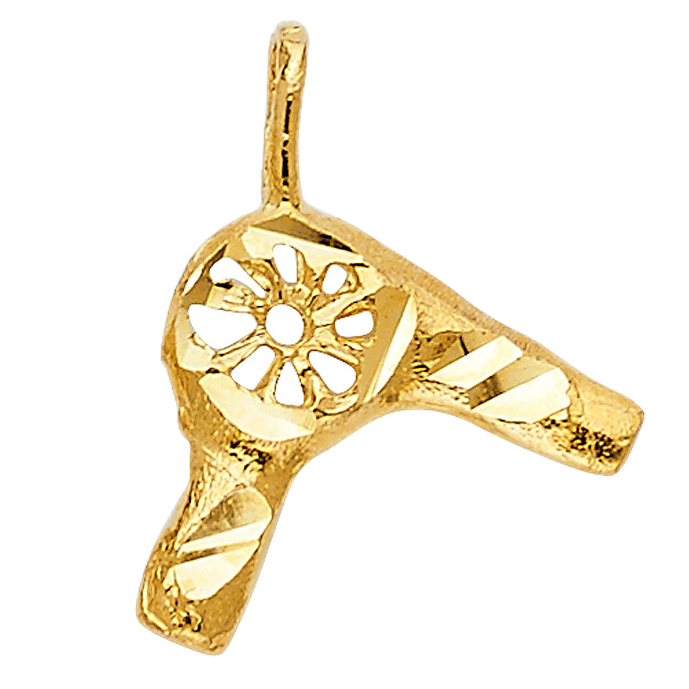 14k Yellow Gold Small/Mini Hair Dryer Charm Pendant (14mm x 16mm)