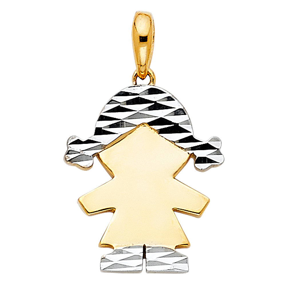 14K Two-tone Gold Girl Charm Pendant (16mm x 12mm)