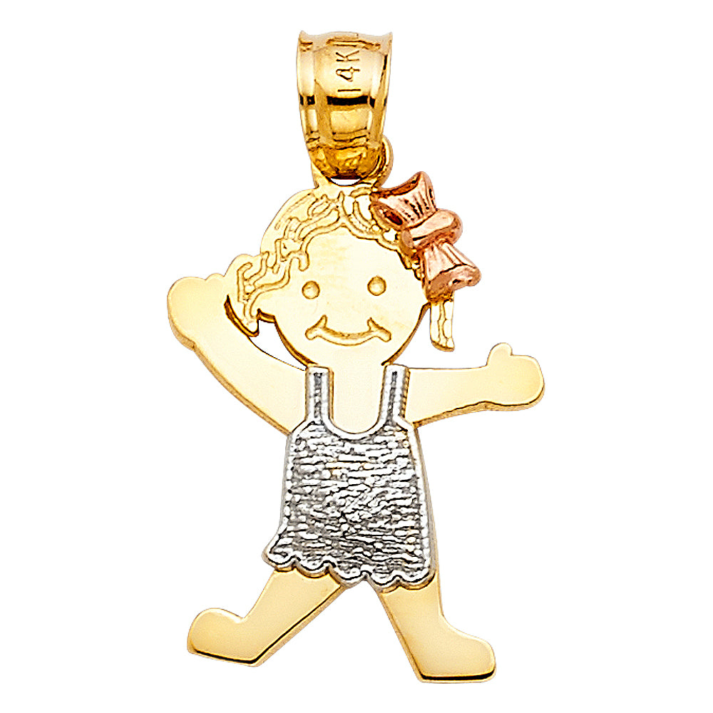 14K Tri-Color Gold Girl Charm Pendant (20mm x 15mm)