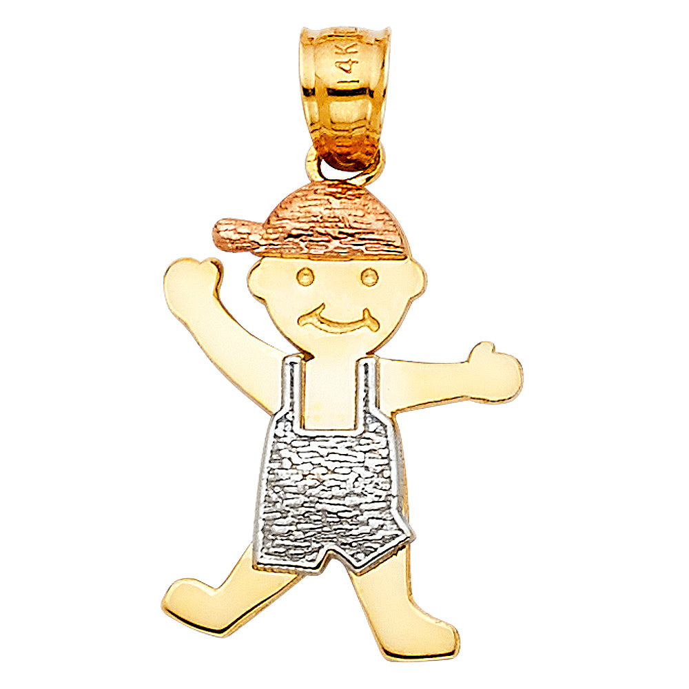 14K Tri-Color Gold Boy Charm Pendant (20mm x 15mm)