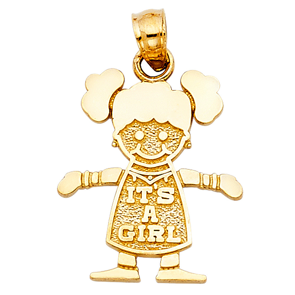 14k Yellow Gold Girl Charm Pendant (18mm x 16mm)