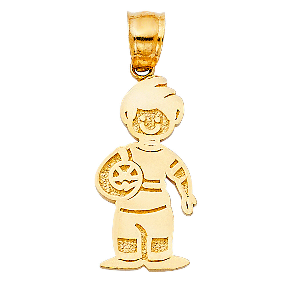 14k Yellow Gold Boy with Ball Charm Pendant (20mm x 10mm)