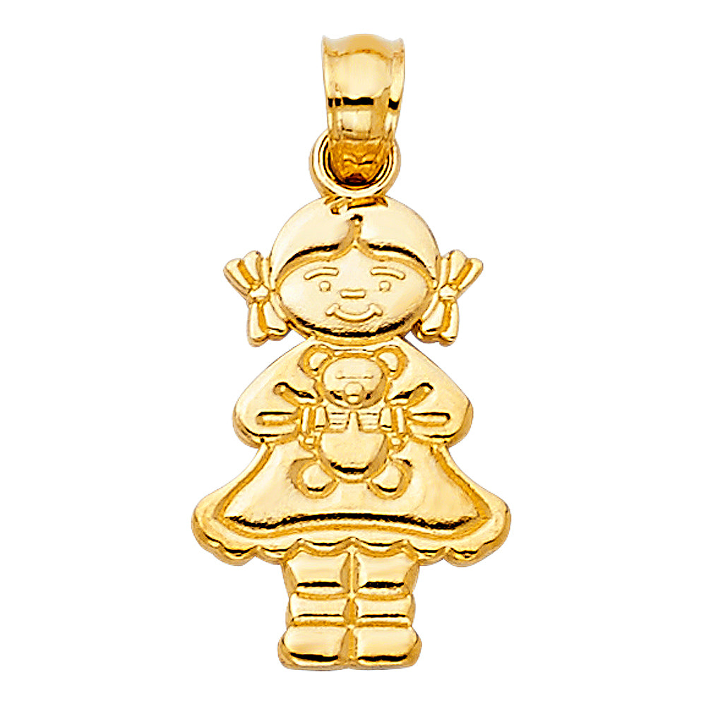 14k Yellow Gold Girl with Doll Charm Pendant (16mm x 11mm)