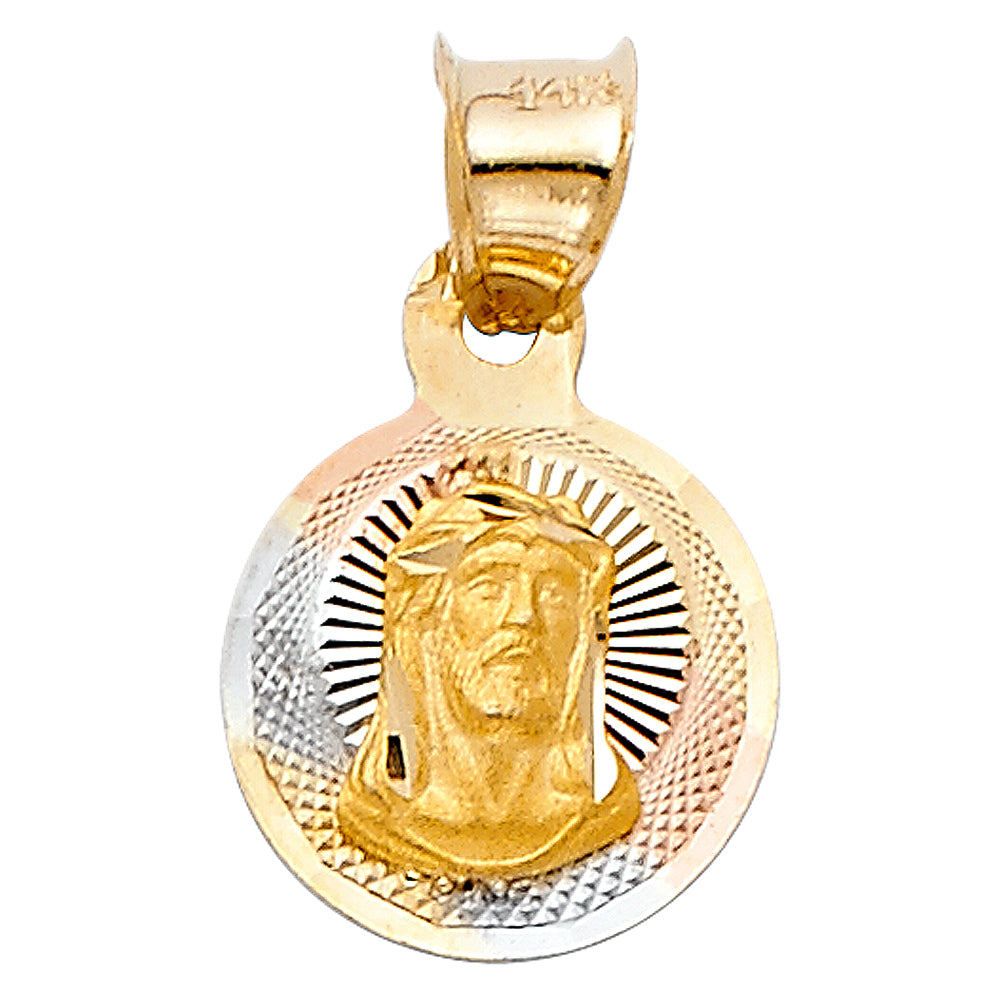 14K Tri-Color Gold Small/Mini Jesus Stamp Charm Pendant (10mm x 10mm)