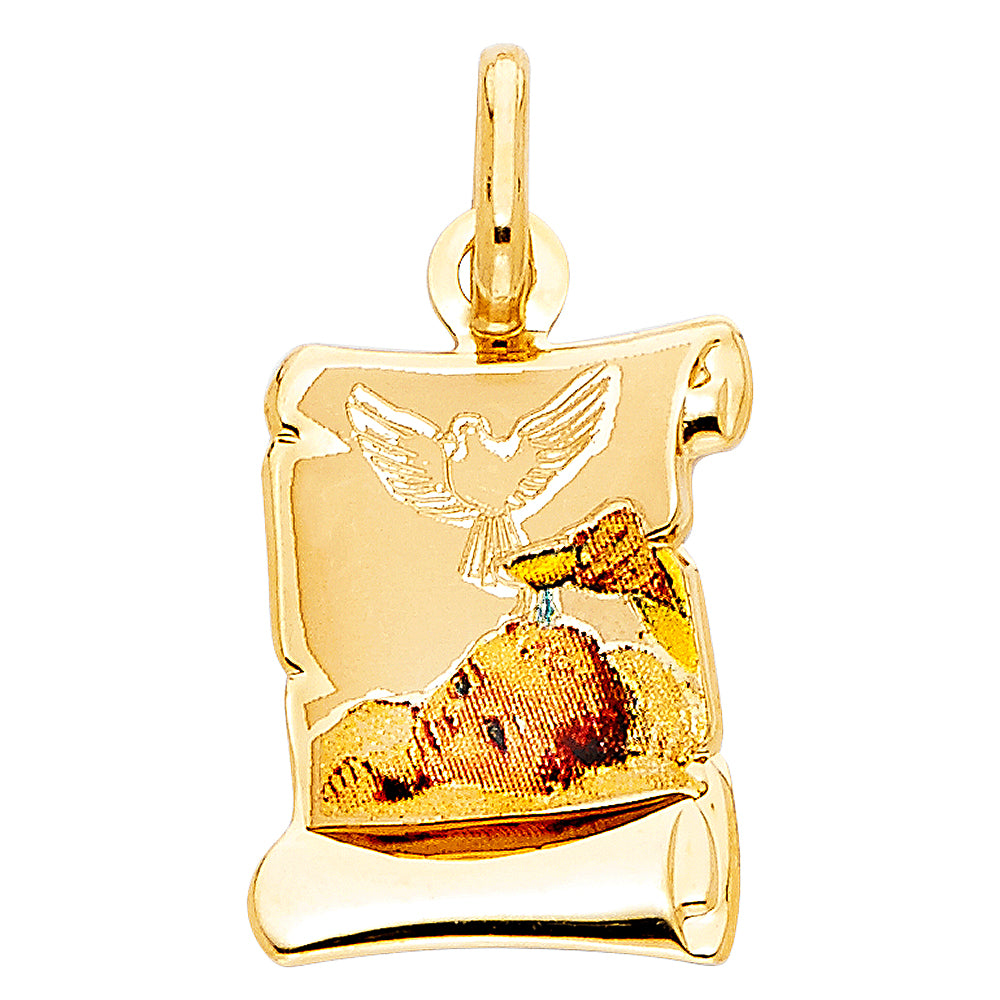 14k Yellow Gold Small/Mini Baptism Picture Charm Pendant (20mm x 15mm)