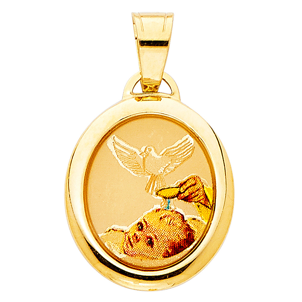 14k Yellow Gold Small/Mini Baptism Picture Charm Pendant (19mm x 15mm)