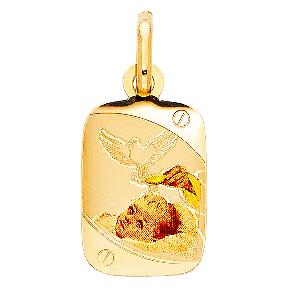 14k Yellow Gold Small/Mini Baptism Picture Charm Pendant (20mm x 12mm)
