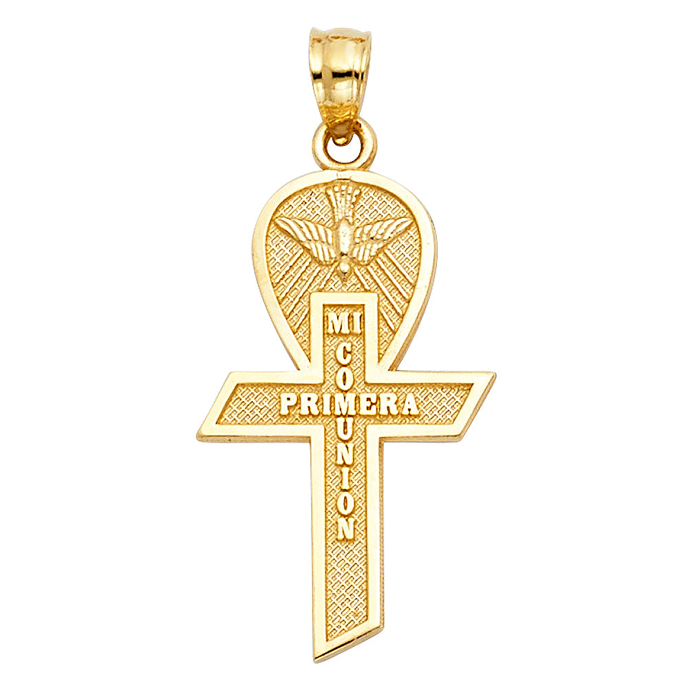 14k Yellow Gold Religious Communion Cross Charm Pendant Big (25mm x 15mm)
