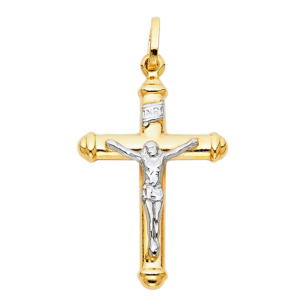 14K Two-tone Gold Religious Hollow Crucifix Big (20 X 35mm)