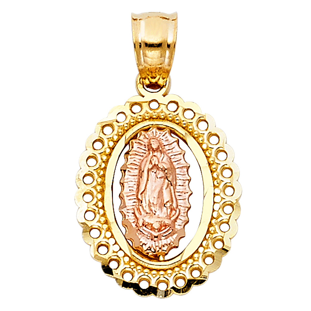 14k Two-tone Gold Religious Virgin Mary Charm Pendant (18mm x 13mm)
