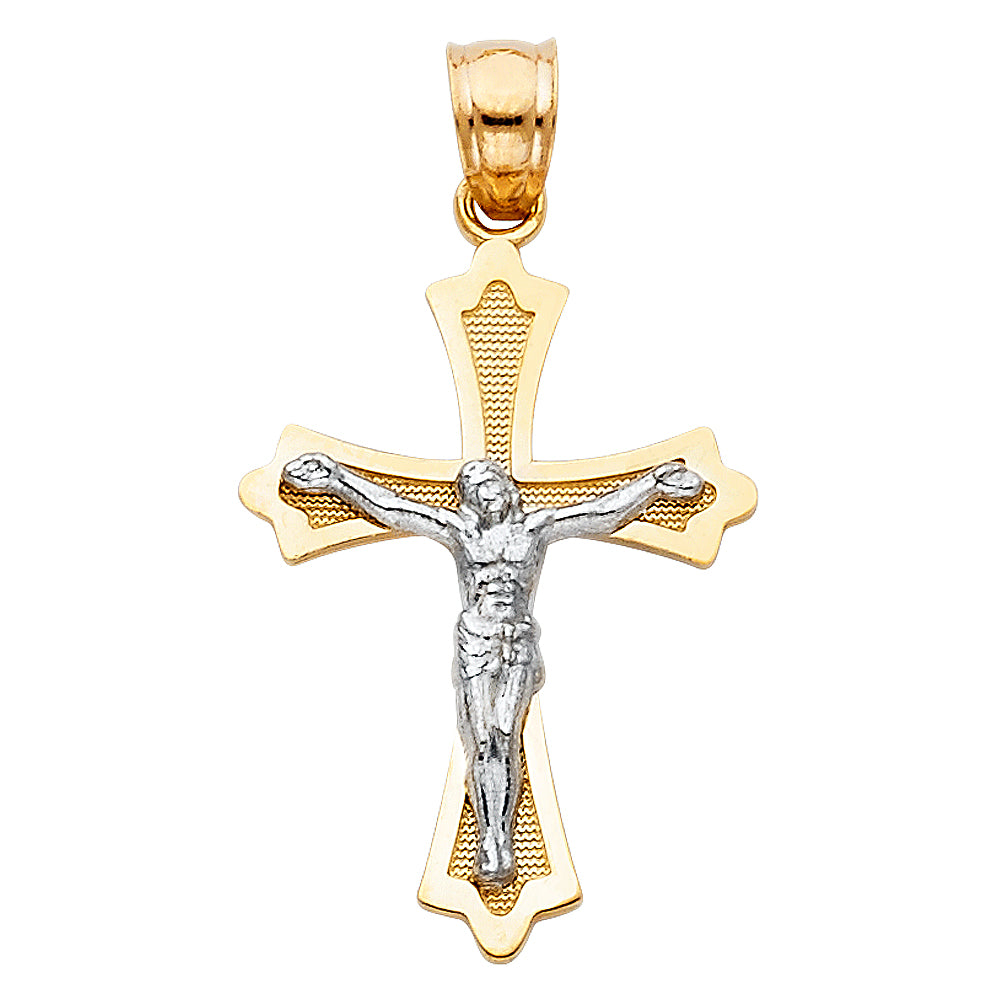 14K Two-tone Gold Religious Polished/Satin Crucifix (32mm x 18mm)