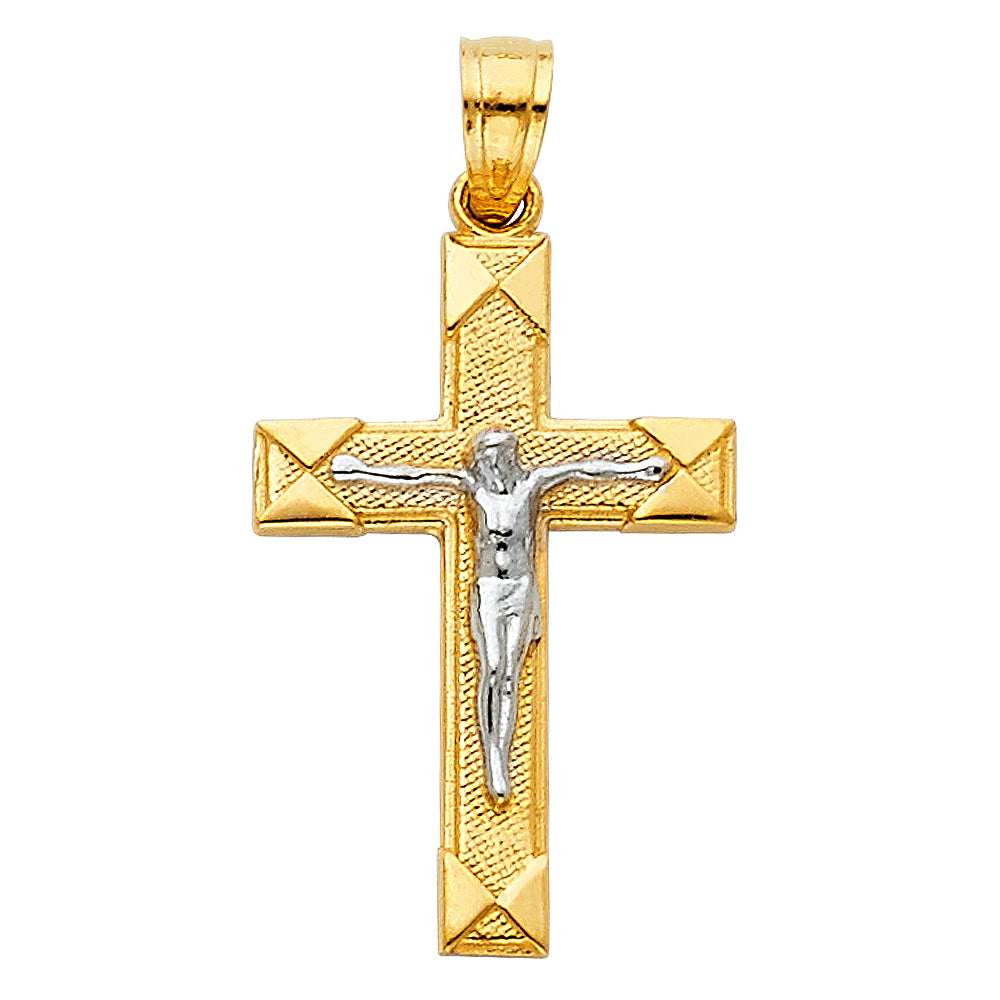 14K Two-tone Gold Small/Mini Religious Crucifix Charm Pendant (15 X 30mm)