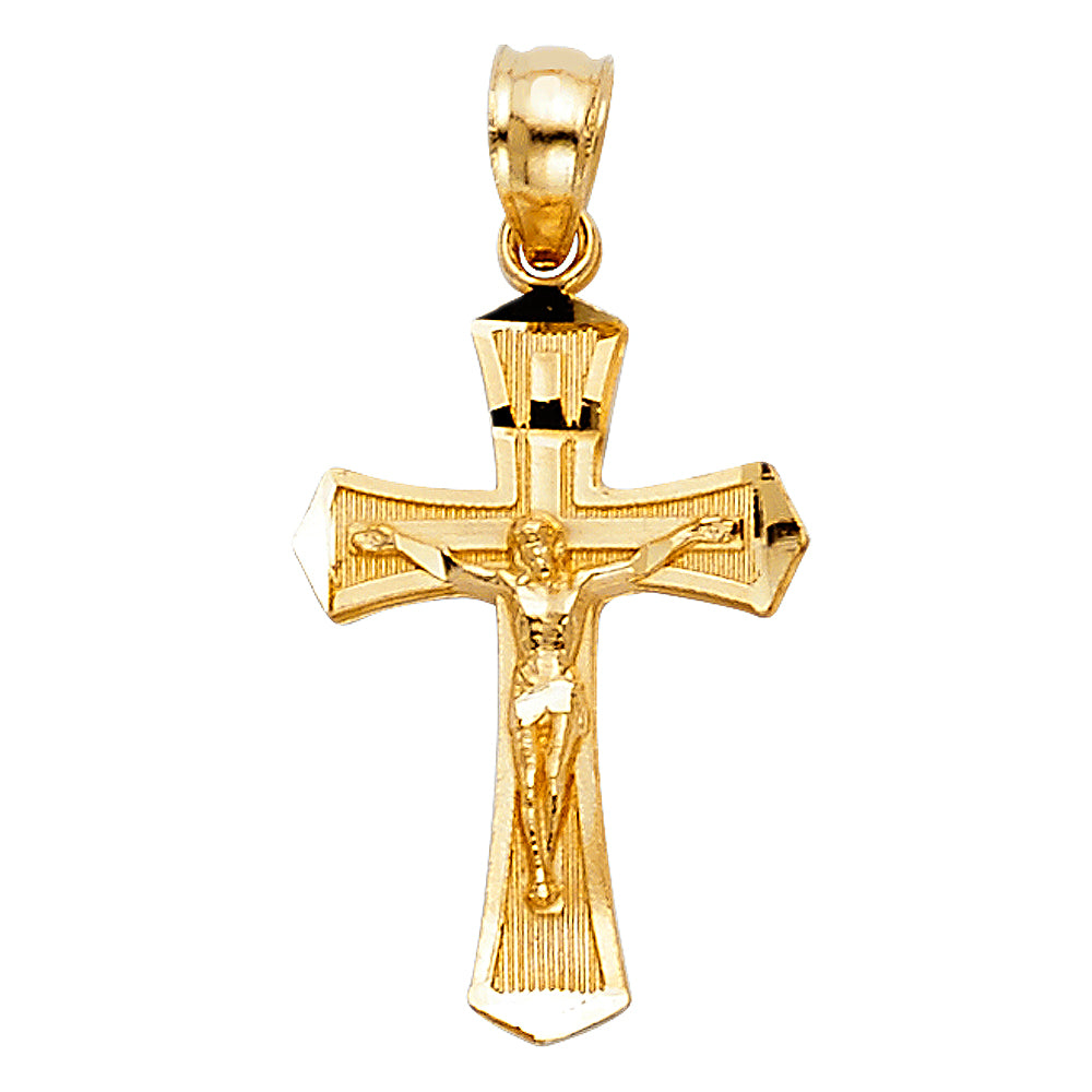 14k Yellow Gold Small/Mini Religious Passion Cross Crucifix (21mm x 13mm)