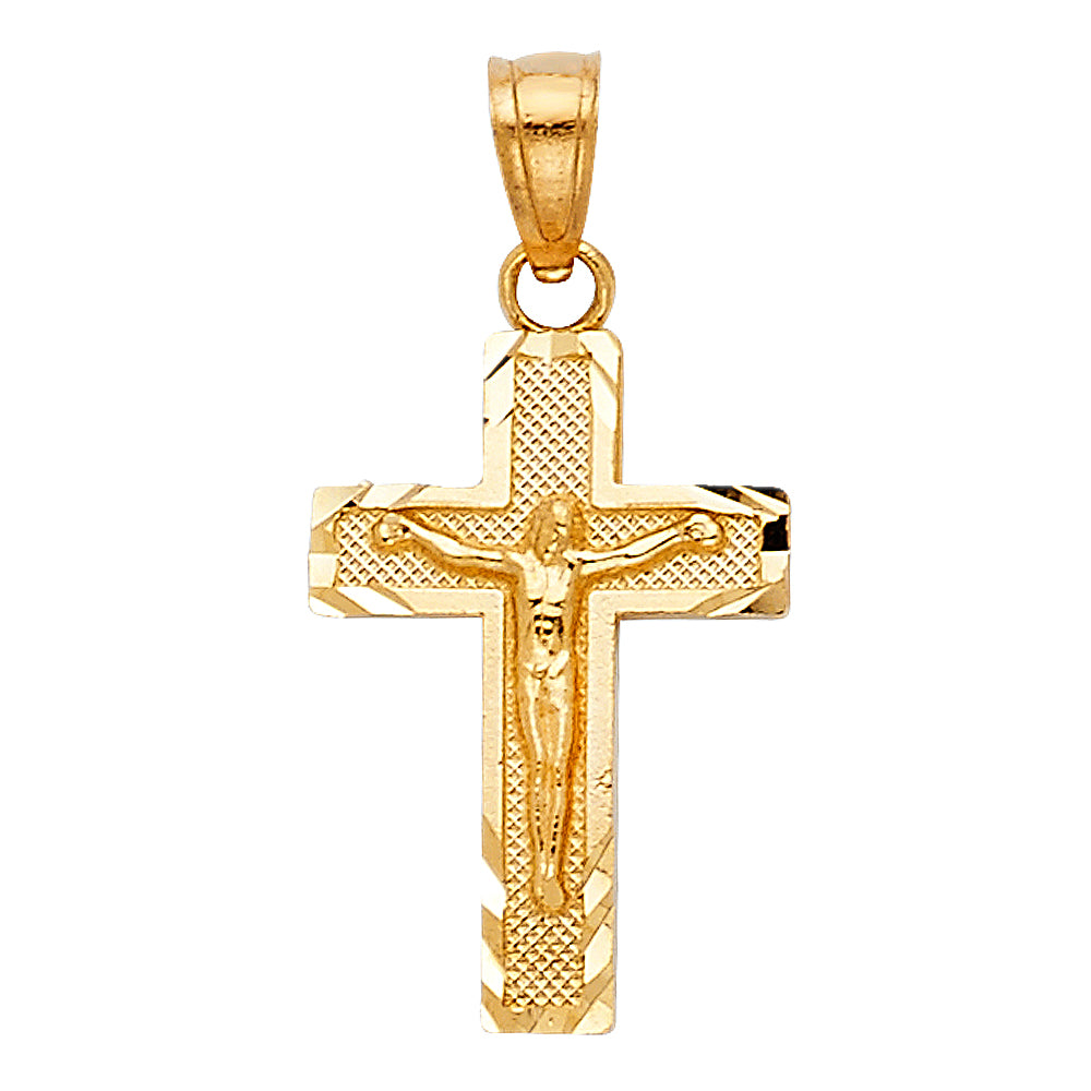 14k Yellow Gold Religious Side Diamond-cut Crucifix (20mm x 12mm)