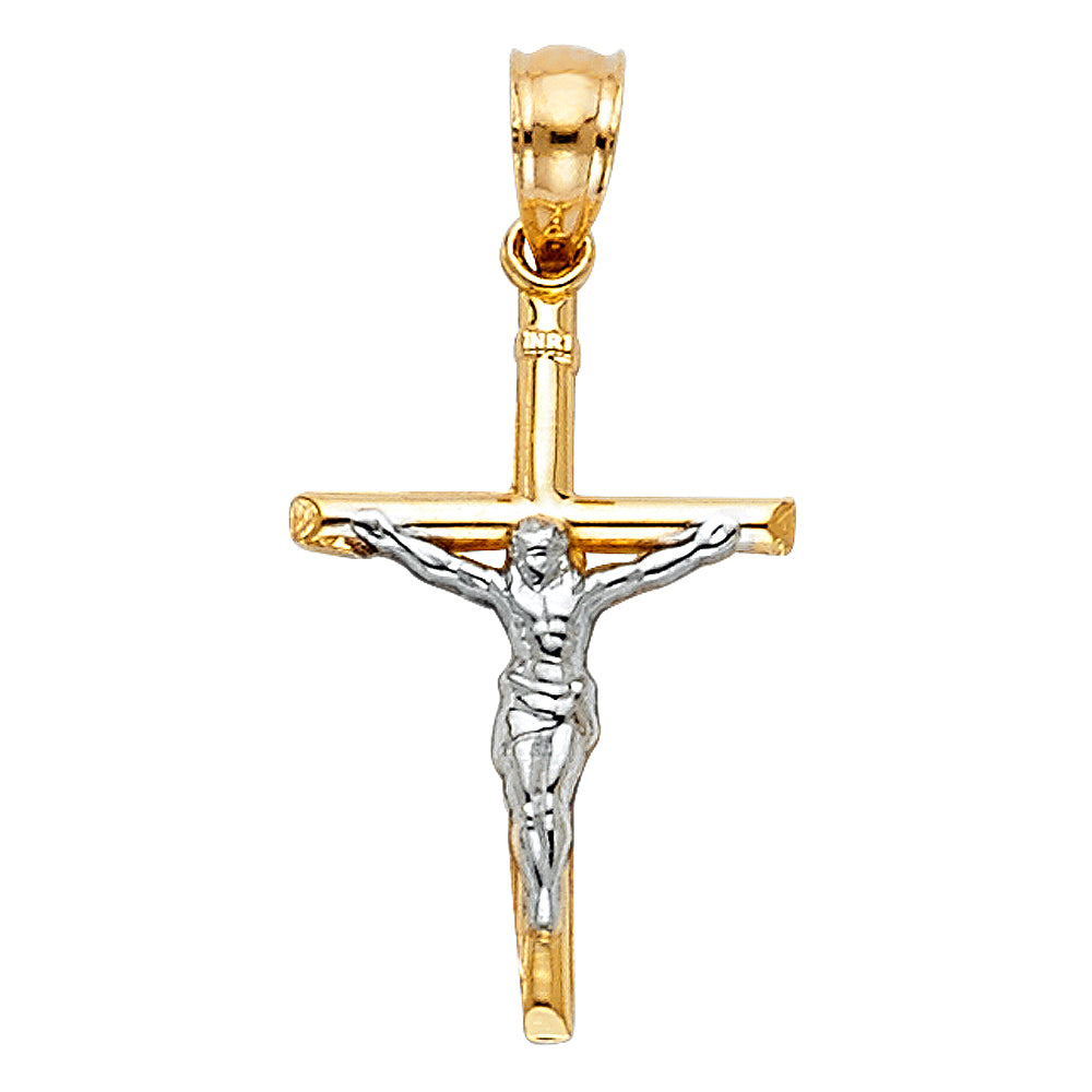 14K Two-tone Gold Small/Mini Religious Small Crucifix Charm Pendant (20mm x 13mm)