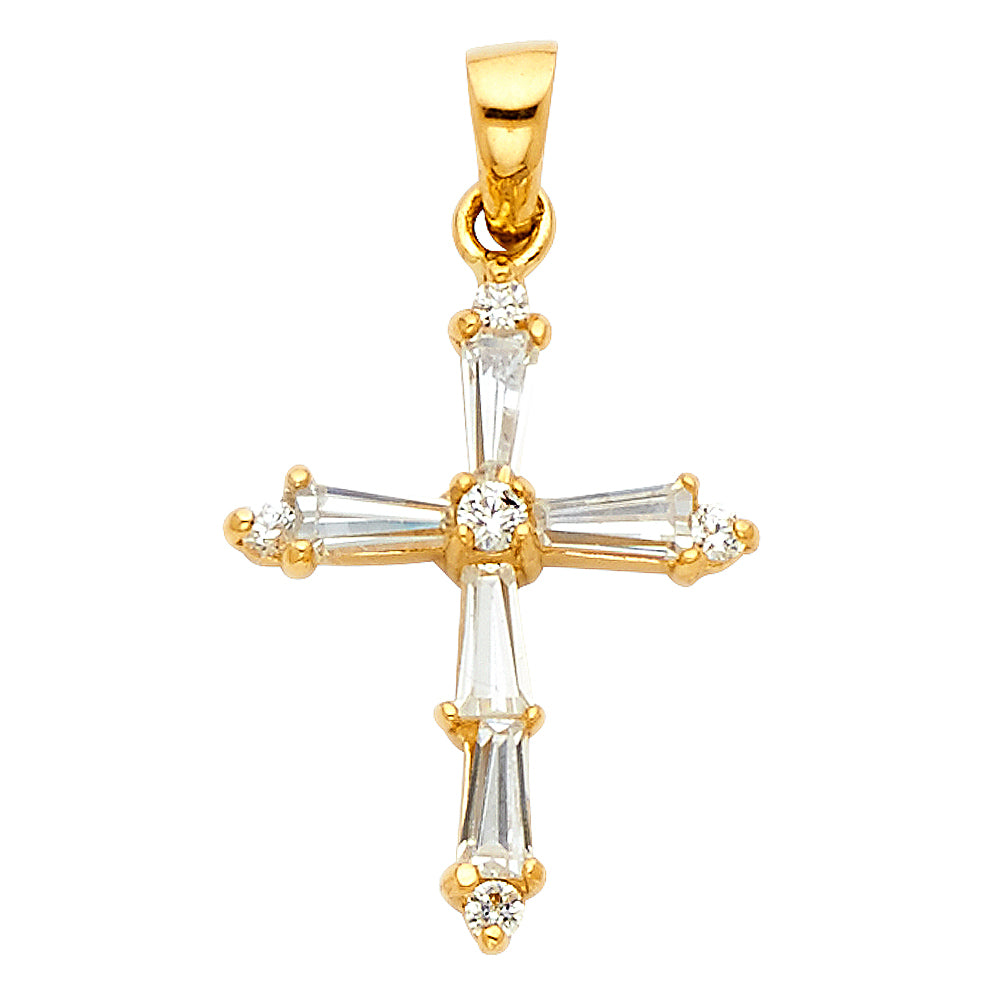 14k Yellow Gold Religious Cross Accented with White CZ Stones Charm Pendant 25mm x 15mm