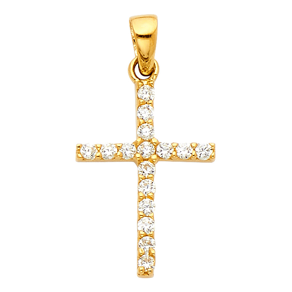 14k Yellow Gold Small/Mini Religious CZ Cross Charm Pendant