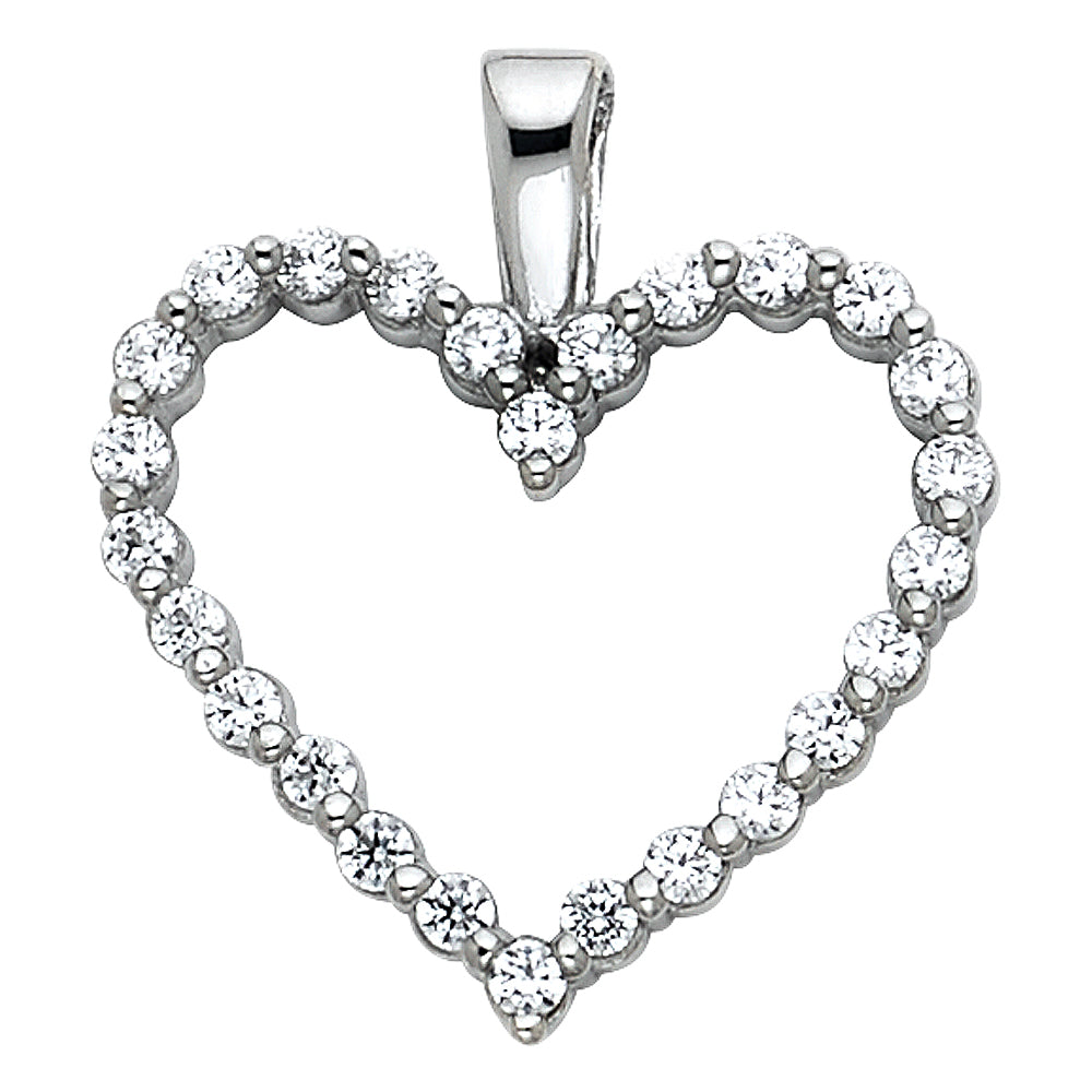 14k White Gold with White CZ Accented Small/Mini Heart Charm Pendant