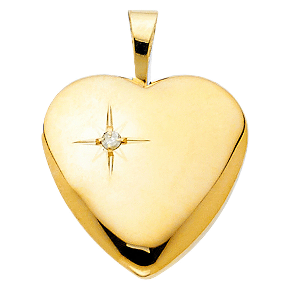14k Yellow Gold Small/Mini Heart Locket Charm Pendant (16mm x 15mm)