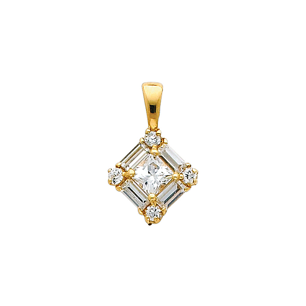 14k Yellow Gold with White CZ Accented Mini Square Charm Pendant, 12mm