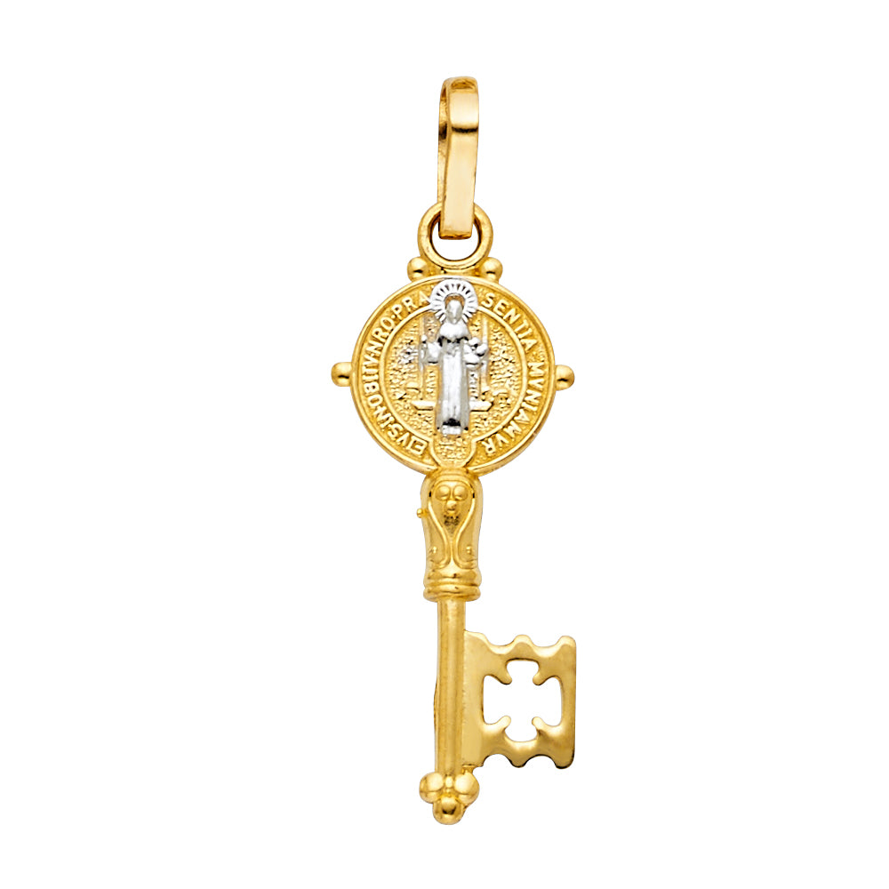 14k Two-tone Gold Key with San Benito Key Head Pendant (27mm x 10mm)
