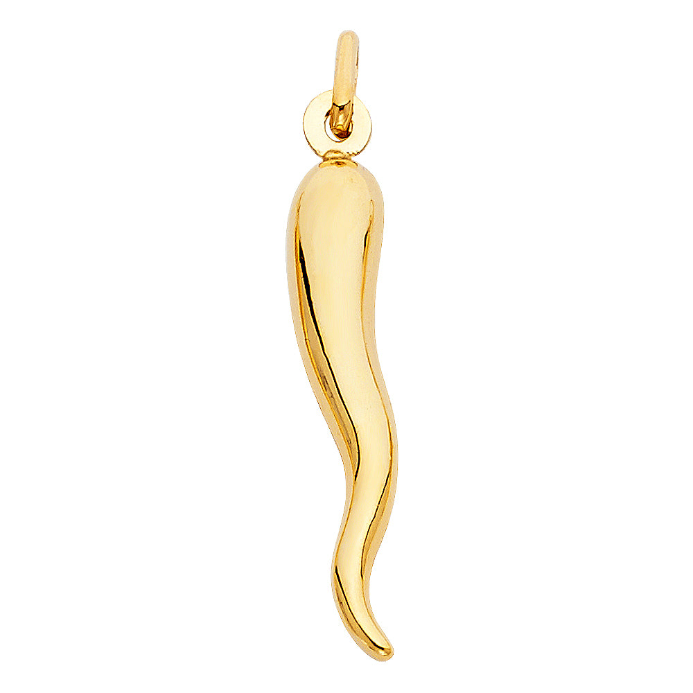 14k Yellow Gold Cornicello Italian Horn Charm Pendant 30mm x 6mm (30mm x 6mm)