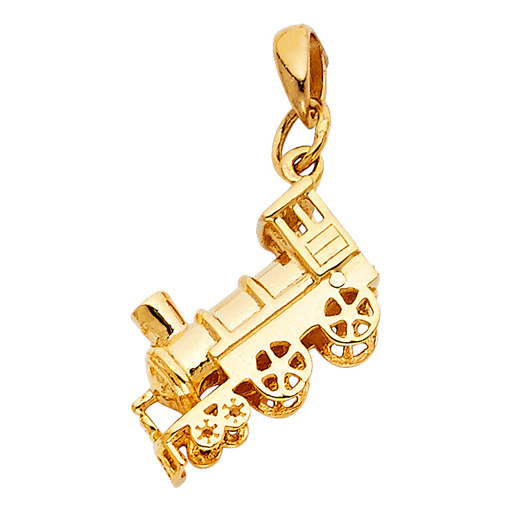 14k Yellow Gold Mini Train Locomotive Railway Engine Charm Pendant (15mm x 10mm)