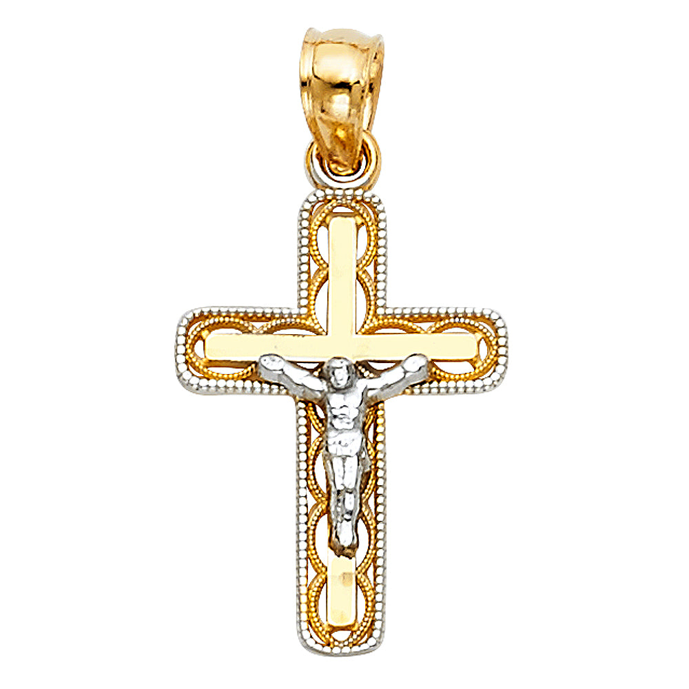 14K Two-tone Gold Small/Mini Religious White Gold Small/Mini Religious Christ Crucifix (20mm x 13mm)